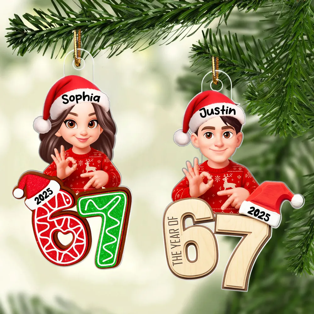 Personalized Acrylic Ornament with Cute Teen Six Seven Gesture – Gingerbread Number Christmas Decor & Unique Grandkid Gift - Image 3
