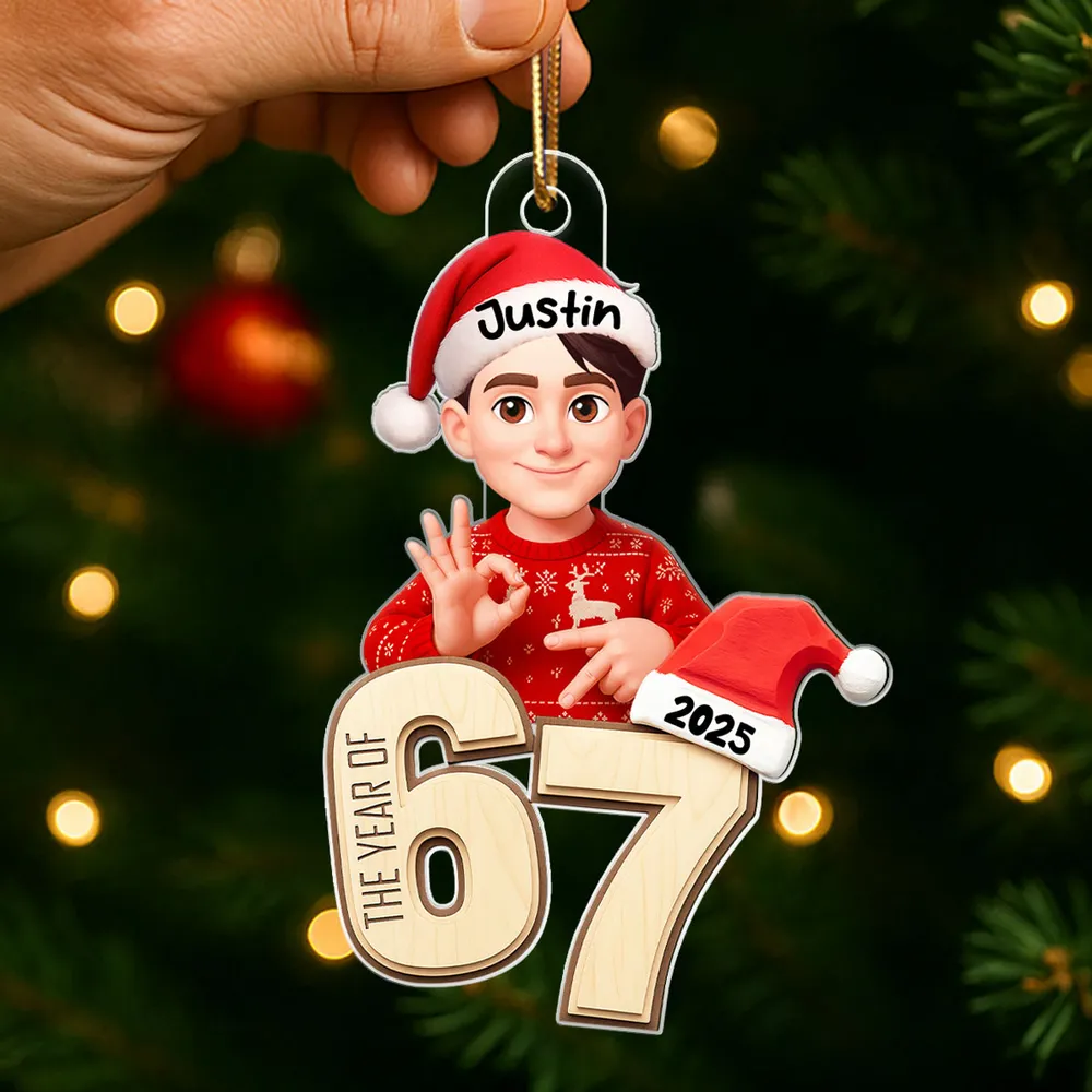 Personalized Acrylic Ornament with Cute Teen Six Seven Gesture – Gingerbread Number Christmas Decor & Unique Grandkid Gift - Image 5
