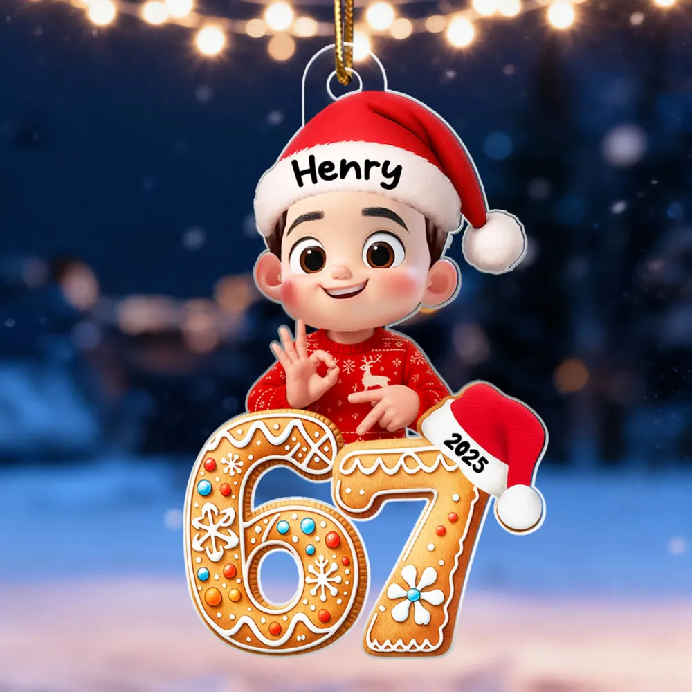 Personalized Acrylic Ornament with Cute Teen Six Seven Gesture – Gingerbread Number Christmas Decor & Unique Grandkid Gift - Image 6