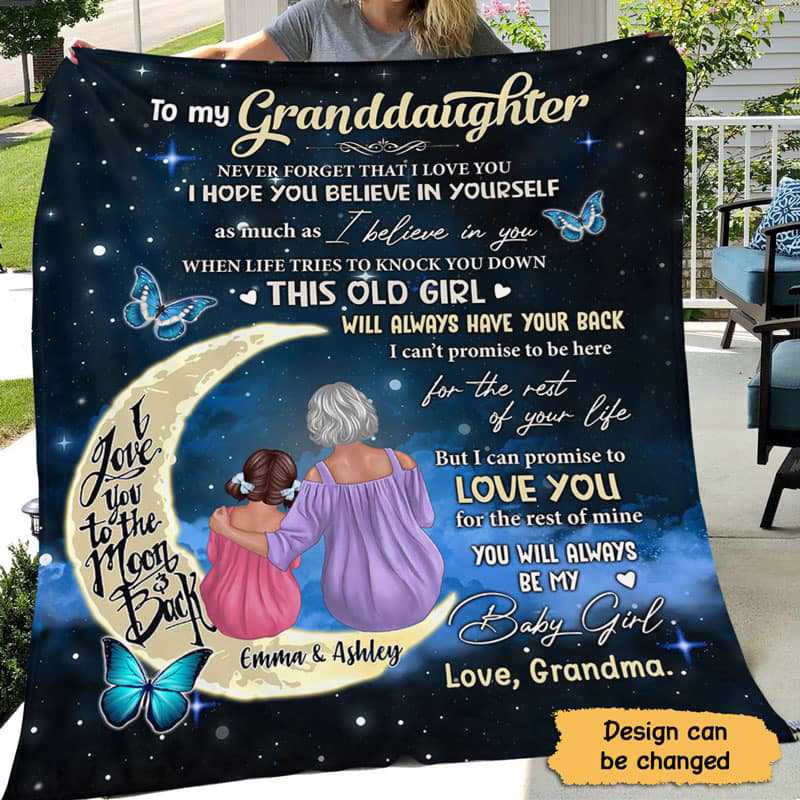 Personalized Fleece Blanket with Grandma and Granddaughter on Moon, Night Sky Throw, Cozy Unique Gift from Grandma - Image 3