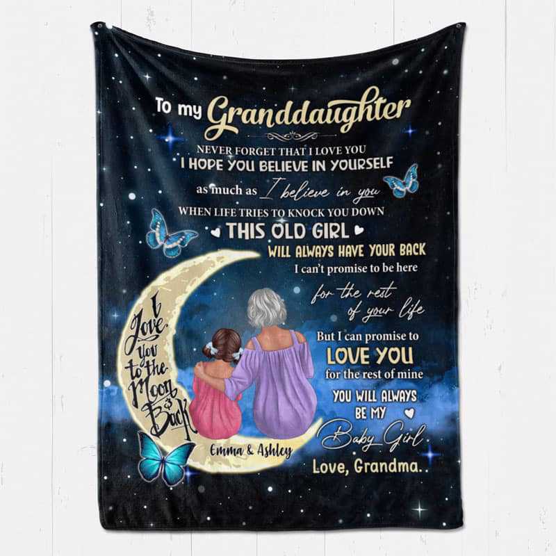 Personalized Fleece Blanket with Grandma and Granddaughter on Moon, Night Sky Throw, Cozy Unique Gift from Grandma - Image 6