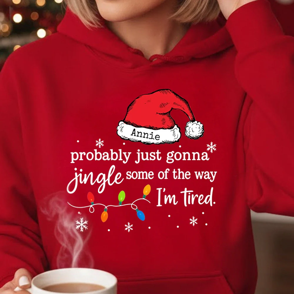Custom Name Classic Tee with Santa Hat and Lights, Hilarious Christmas Shirt for Parties, A Unique Relaxed Holiday Gift
