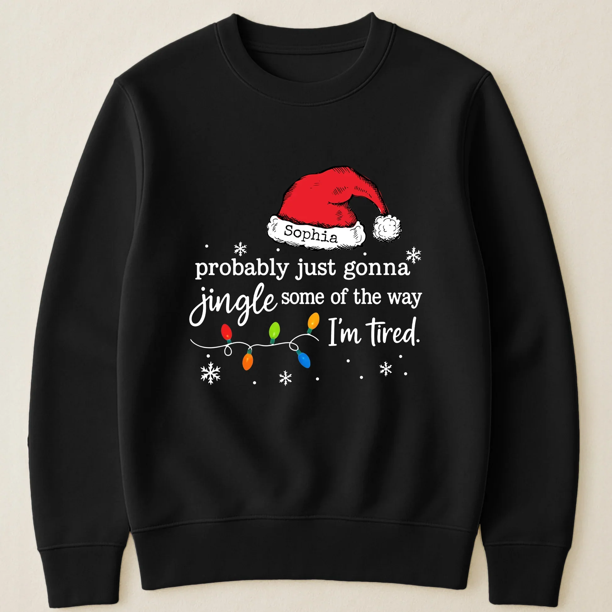 Custom Name Classic Tee with Santa Hat and Lights, Hilarious Christmas Shirt for Parties, A Unique Relaxed Holiday Gift - Image 5