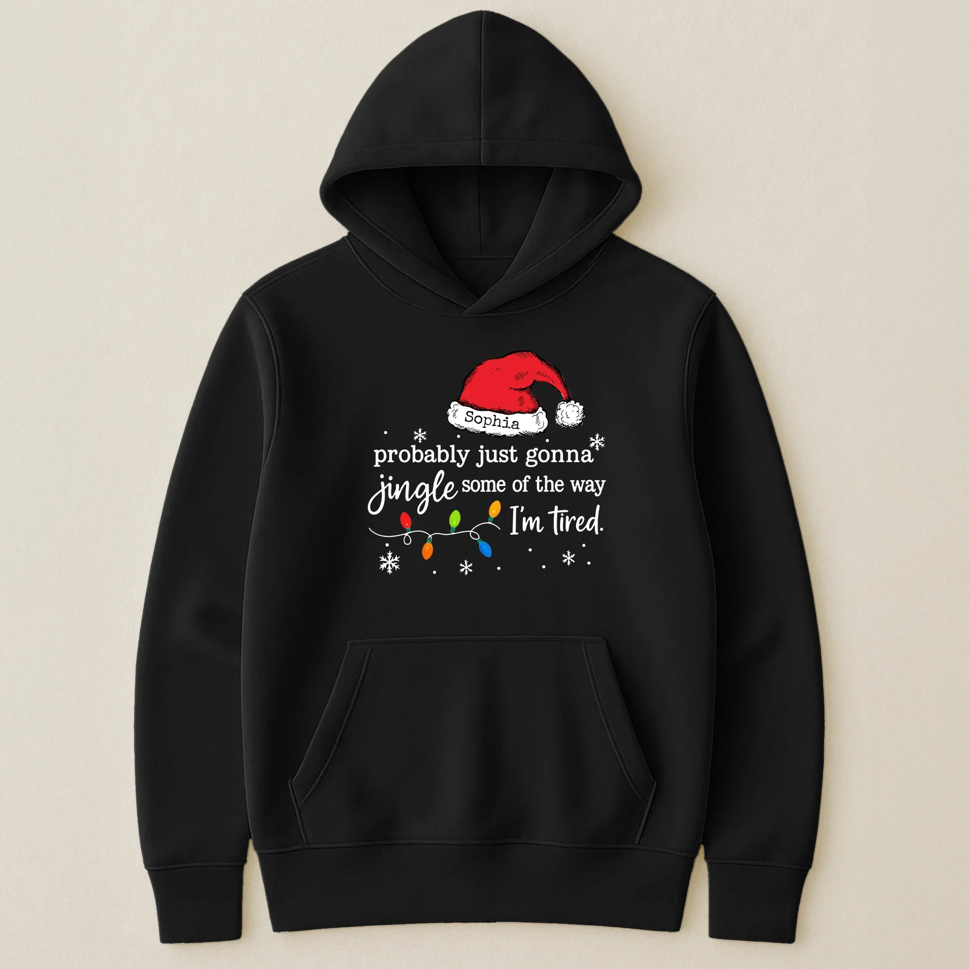 Custom Name Classic Tee with Santa Hat and Lights, Hilarious Christmas Shirt for Parties, A Unique Relaxed Holiday Gift - Image 6