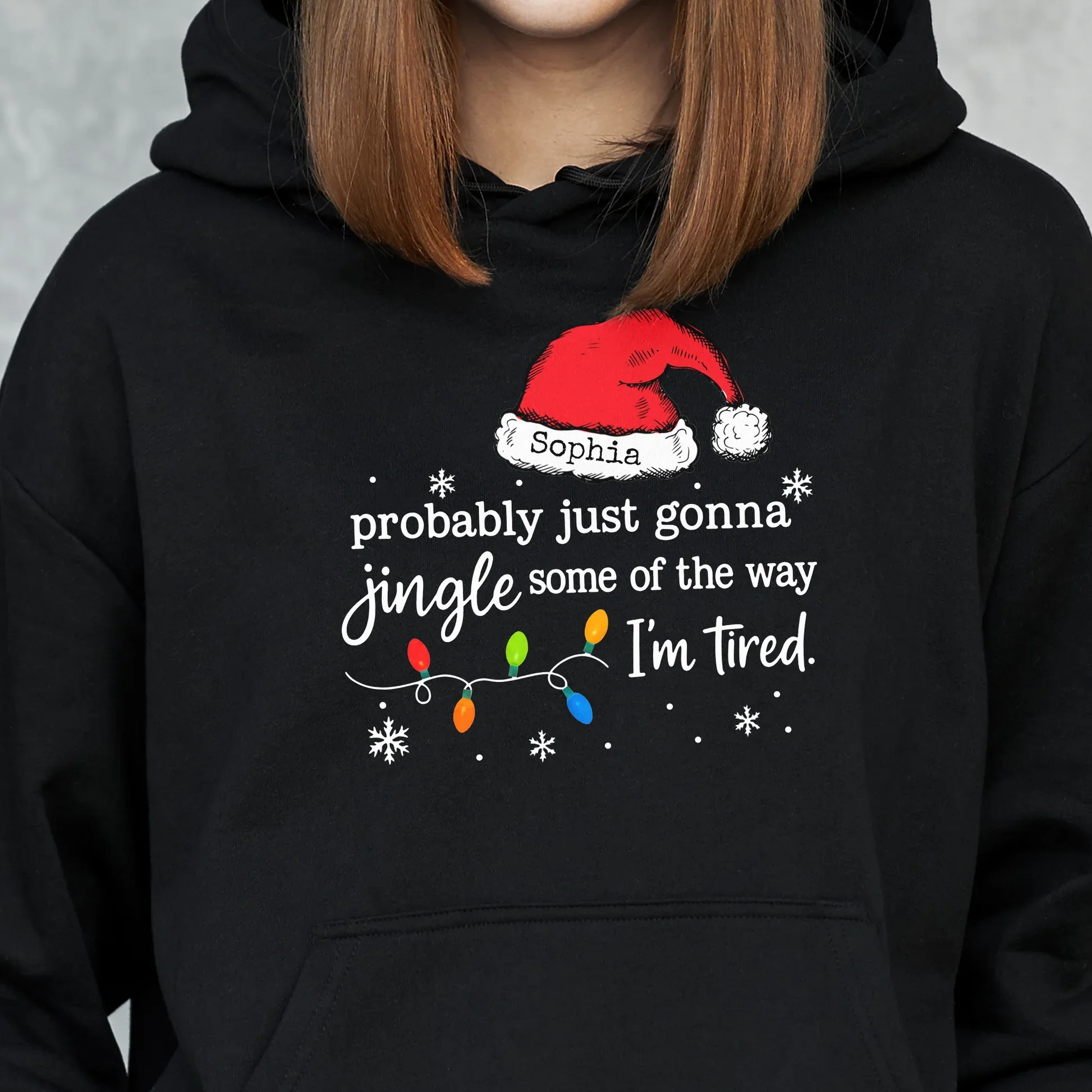 Custom Name Classic Tee with Santa Hat and Lights, Hilarious Christmas Shirt for Parties, A Unique Relaxed Holiday Gift - Image 7