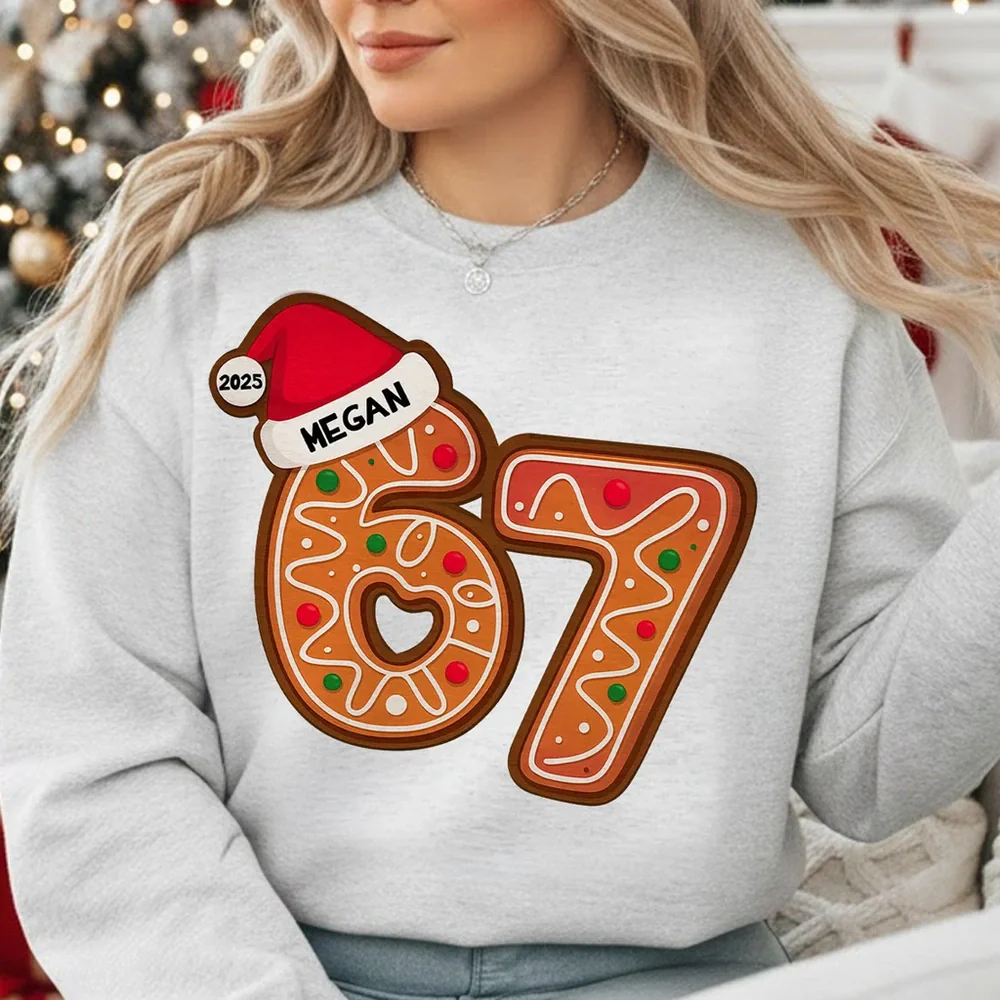 Funny Custom 6 7 Classic Tee, Santa Hat Christmas Number Shirt, Personalized Teen Grandkid Gift & Playful Holiday Party Top