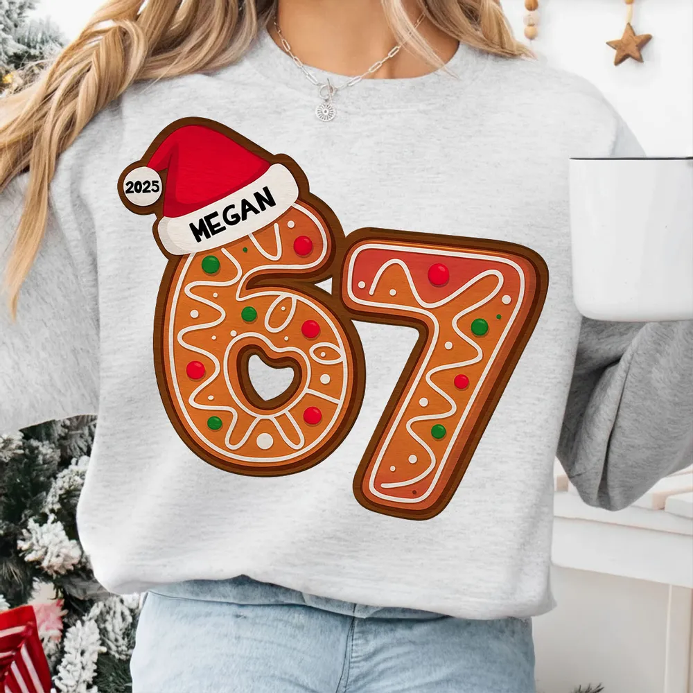 Funny Custom 6 7 Classic Tee, Santa Hat Christmas Number Shirt, Personalized Teen Grandkid Gift & Playful Holiday Party Top - Image 2