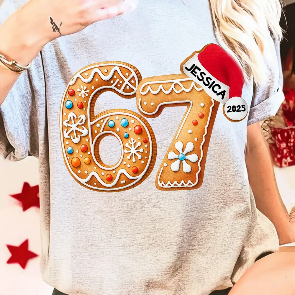 Funny Custom 6 7 Classic Tee, Santa Hat Christmas Number Shirt, Personalized Teen Grandkid Gift & Playful Holiday Party Top - Image 3