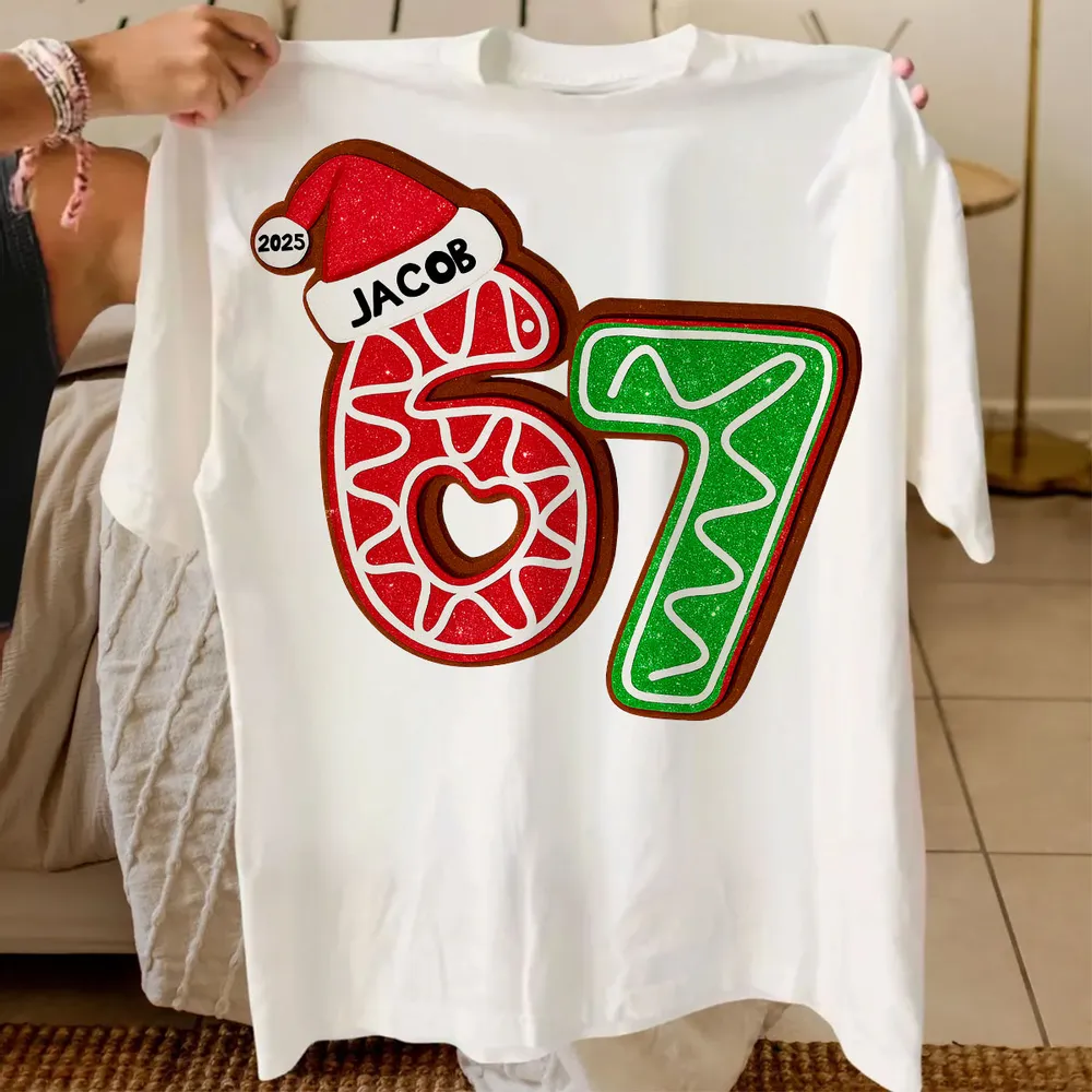 Funny Custom 6 7 Classic Tee, Santa Hat Christmas Number Shirt, Personalized Teen Grandkid Gift & Playful Holiday Party Top - Image 5