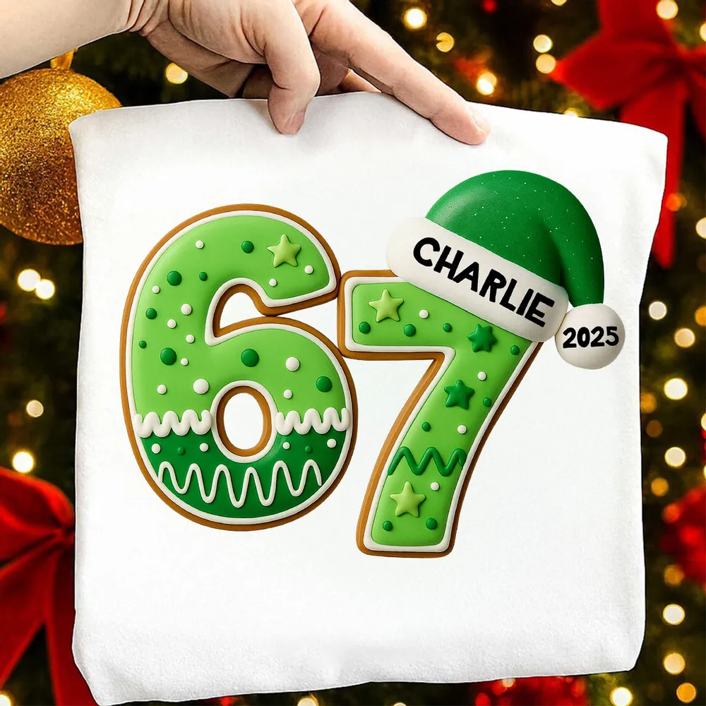 Funny Custom 6 7 Classic Tee, Santa Hat Christmas Number Shirt, Personalized Teen Grandkid Gift & Playful Holiday Party Top - Image 6