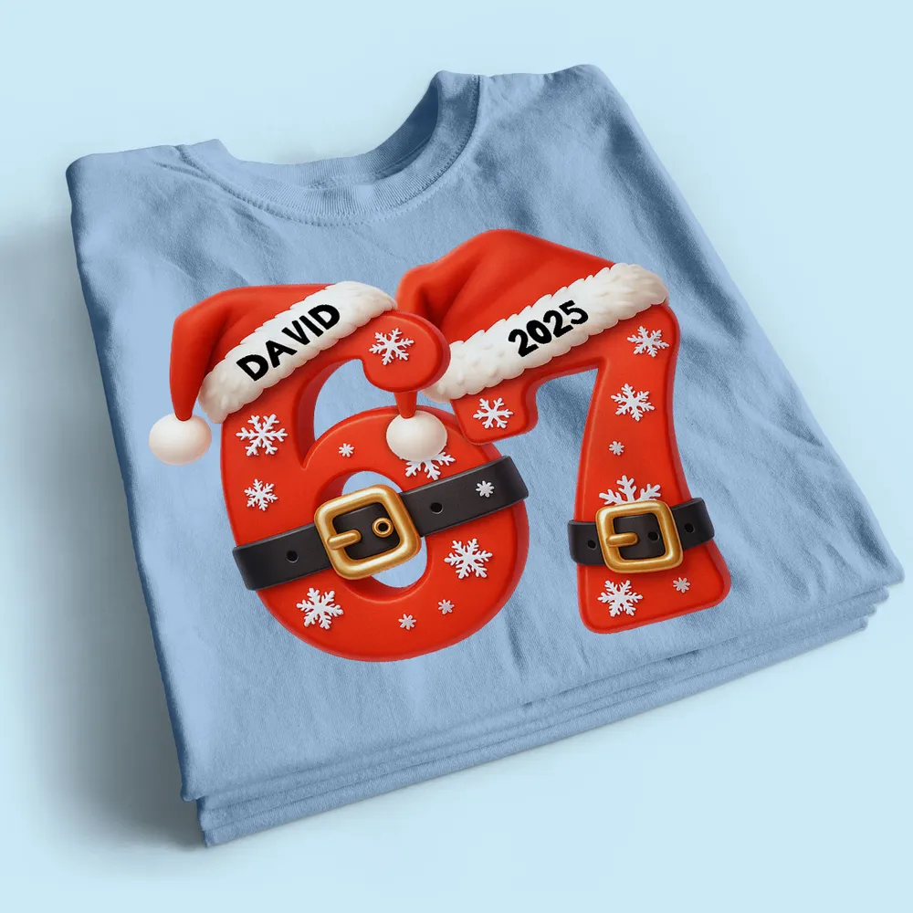 Funny Custom 6 7 Classic Tee, Santa Hat Christmas Number Shirt, Personalized Teen Grandkid Gift & Playful Holiday Party Top - Image 8