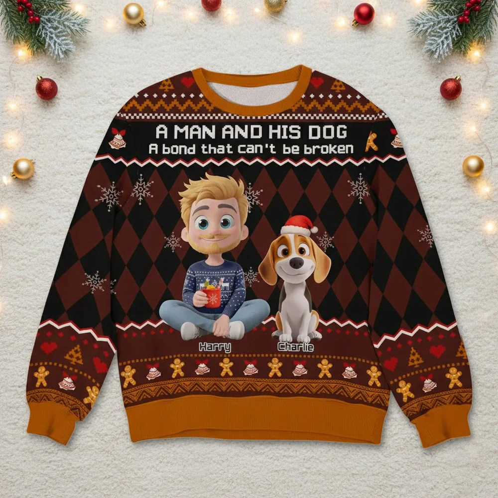 Personalized Printed Sweatshirt for Dog Dads – A Man and His Dog Christmas Gift, Unique Cozy Holiday Surprise
