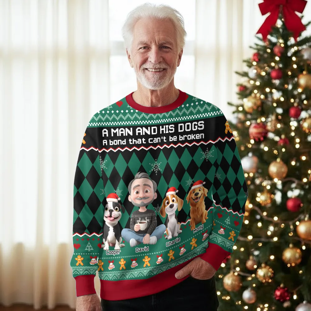 Personalized Printed Sweatshirt for Dog Dads – A Man and His Dog Christmas Gift, Unique Cozy Holiday Surprise - Image 4