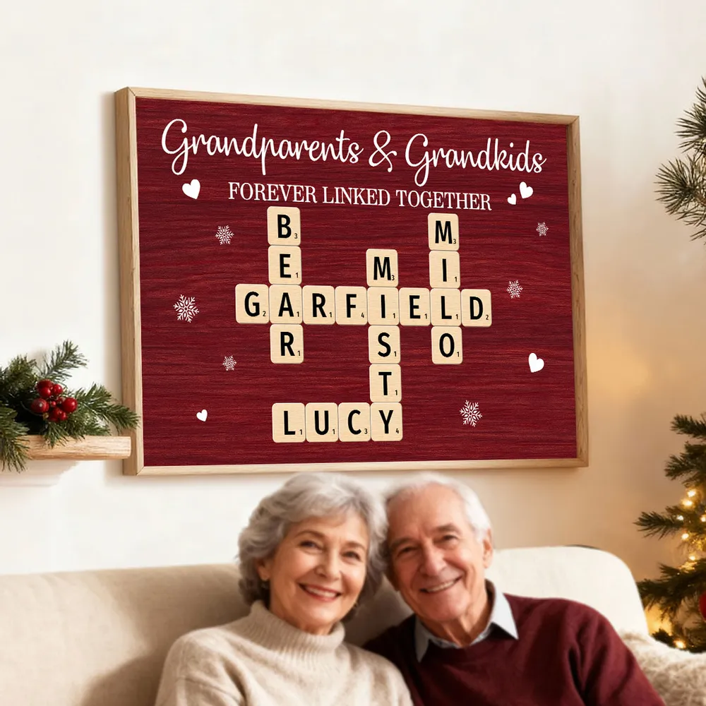 Personalized Grandparents & Grandkids Poster, Crossword Wall Art Keepsake, Cozy Red Decor, Unique Gift for Christmas or Birthdays - Image 3