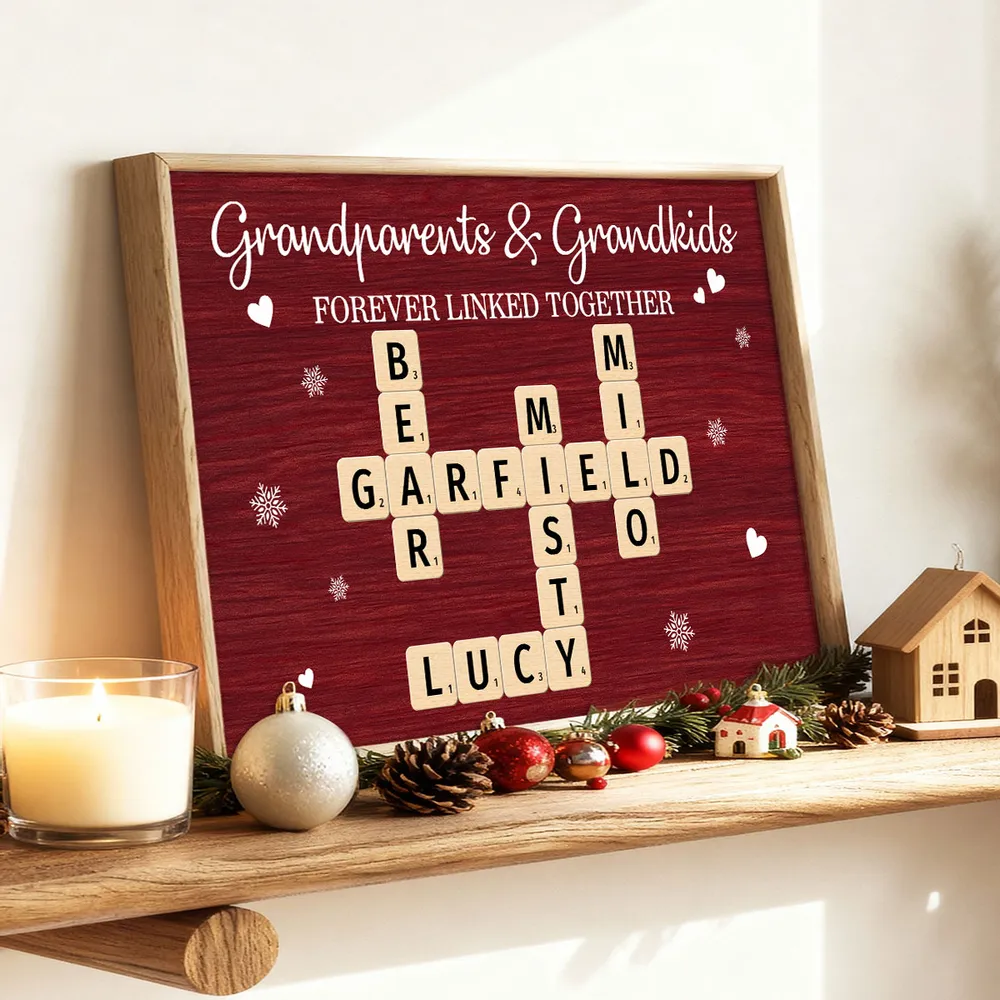 Personalized Grandparents & Grandkids Poster, Crossword Wall Art Keepsake, Cozy Red Decor, Unique Gift for Christmas or Birthdays - Image 8