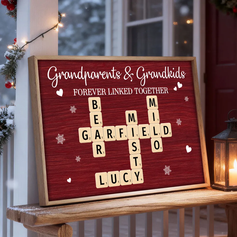 Personalized Grandparents & Grandkids Poster, Crossword Wall Art Keepsake, Cozy Red Decor, Unique Gift for Christmas or Birthdays - Image 9