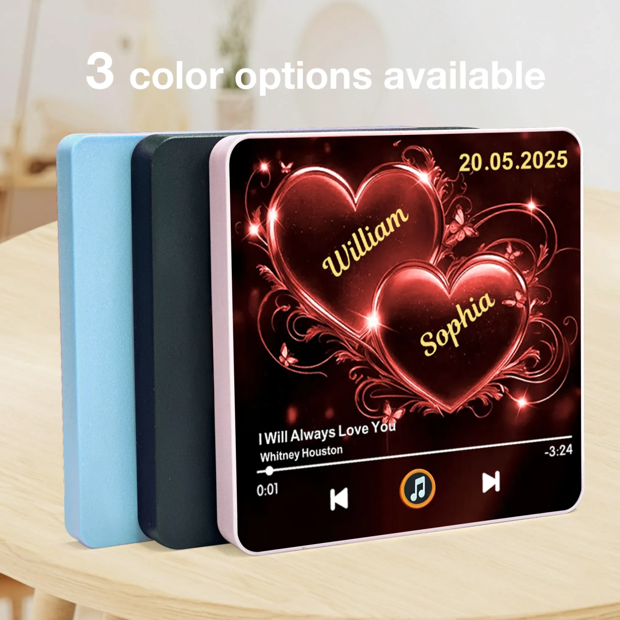 Personalized Acrylic Music Magnet with Glowing Double Hearts – Custom Romantic Gift for Couples and a Unique Fridge Decoration - Image 3