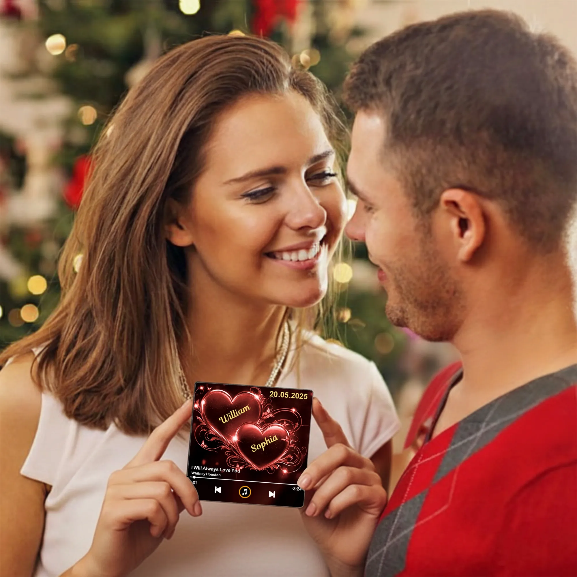 Personalized Acrylic Music Magnet with Glowing Double Hearts – Custom Romantic Gift for Couples and a Unique Fridge Decoration - Image 7