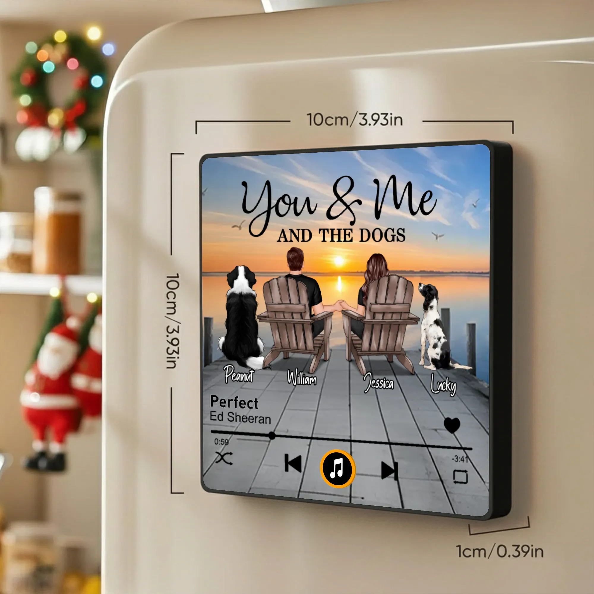 Couple You Me And The Dogs Cats Sitting On Lake Dock Personalized Music Fridge Magnet, Gift For Couple, Dog Lovers, Cat Lovers, Pet Lovers - Image 2
