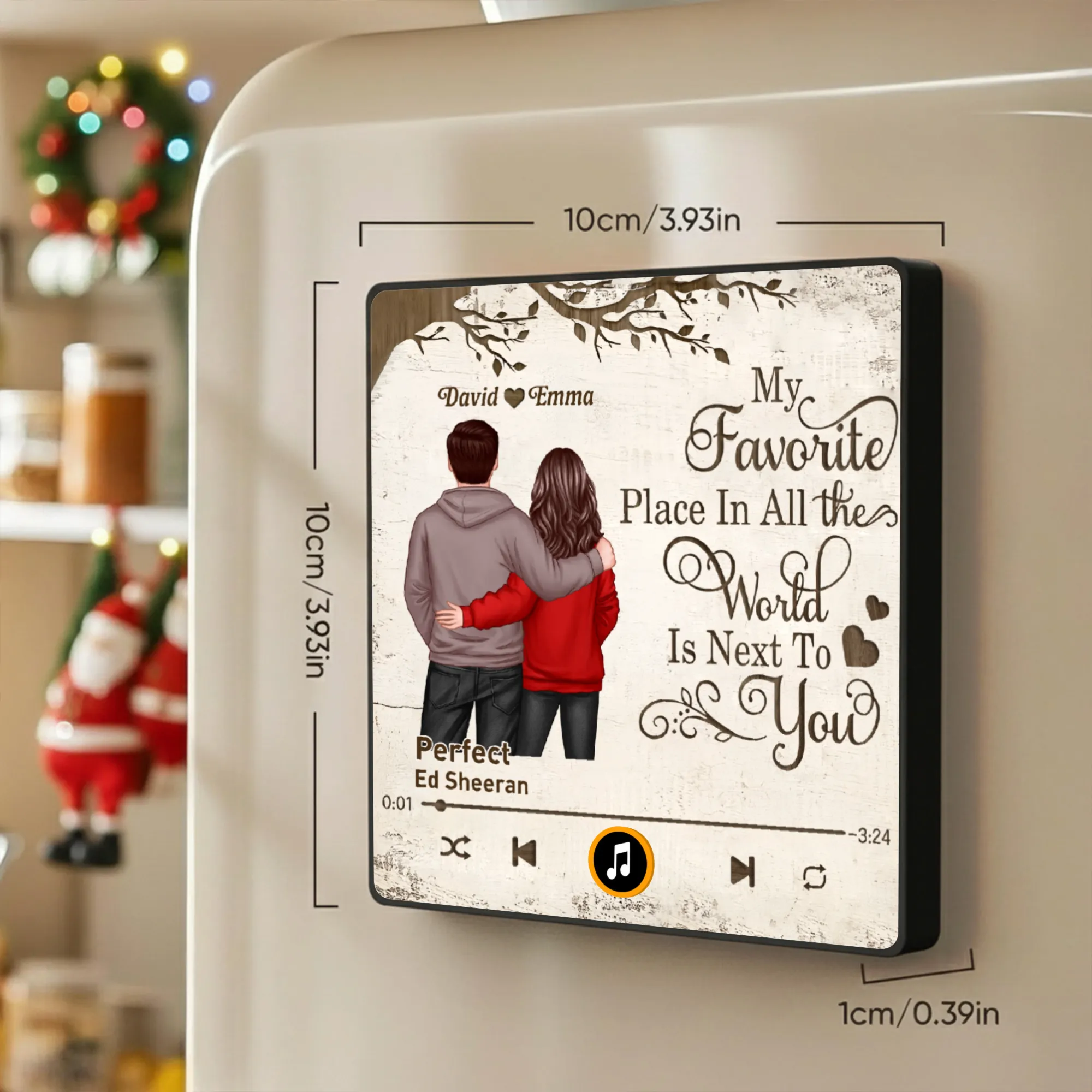 Acrylic Music Magnet with Hugging Couple Artwork – My Favorite Place Is Next To You – Romantic Keepsake, Unique Gift for Couples - Image 4