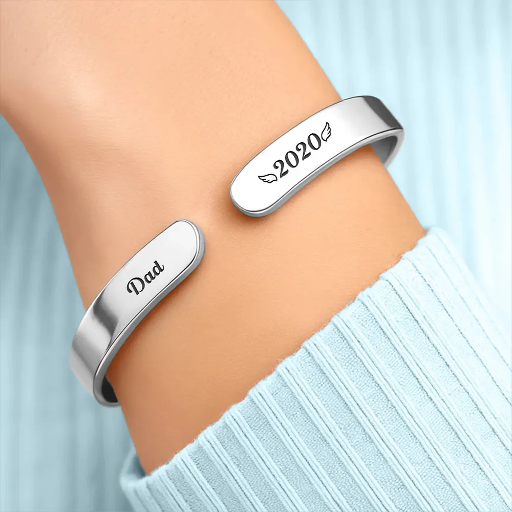 Personalized Stainless Steel Cuff Bracelet Memorial Gift · Custom Message Keepsake for Loved One · Always Loved Never Forgotten - Image 3