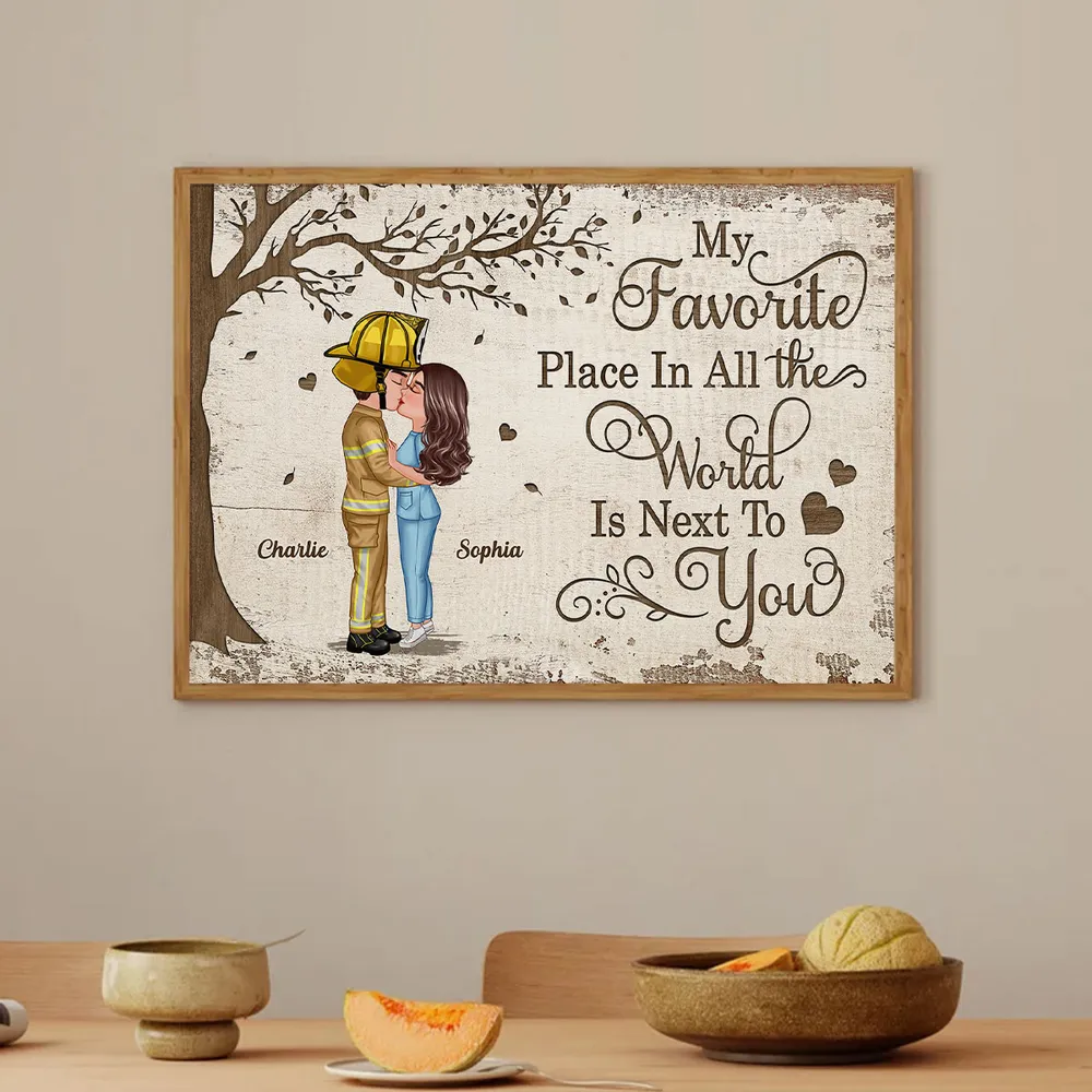 Favorite Place In The World Couple Kissing Poster, Romantic Personalized Wall Art, Unique Gift for Him or Her - Image 3