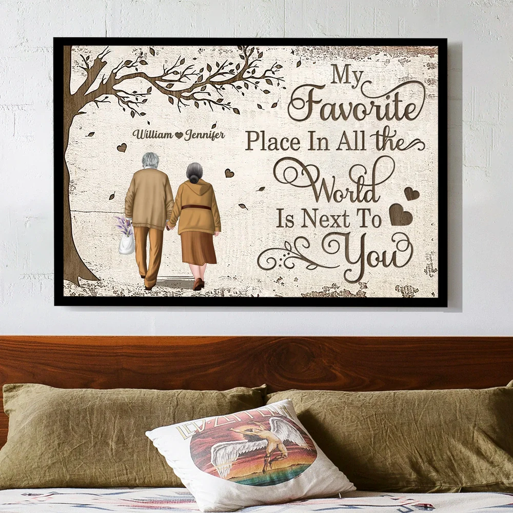 Personalized Couple Poster with Walking Seniors Illustration – Romantic Wall Art for Bedroom, Unique Anniversary or Christmas Gift for Wife or Husband - Image 3