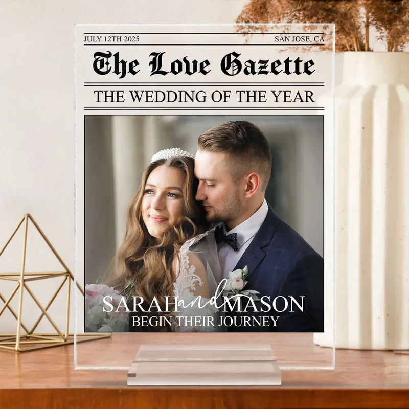 Custom Couple Acrylic Plaque Wedding Times Front Page – Elegant Personalized Decor for The Big Day, Anniversary & Romantic Gift - Image 3