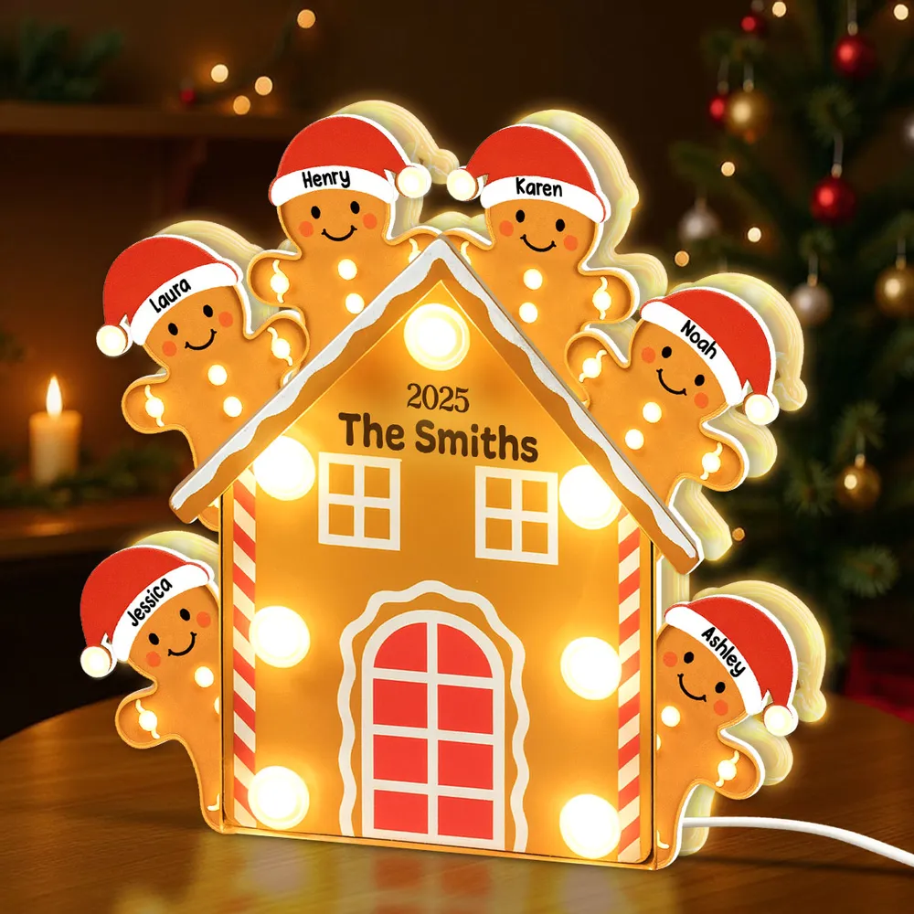 Custom Family Acrylic Light Box Lamp with Gingerbread House and Warm Glow, Festive Bedroom Light and Heartfelt Christmas Gift - Image 2