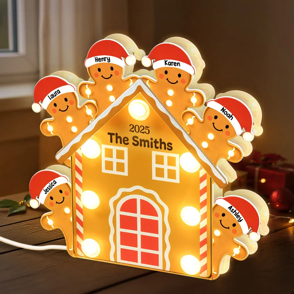 Custom Family Acrylic Light Box Lamp with Gingerbread House and Warm Glow, Festive Bedroom Light and Heartfelt Christmas Gift - Image 3