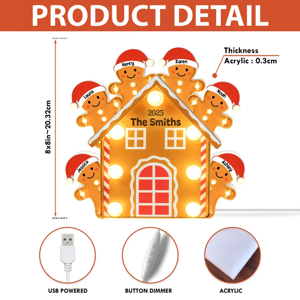 Custom Family Acrylic Light Box Lamp with Gingerbread House and Warm Glow, Festive Bedroom Light and Heartfelt Christmas Gift - Image 4