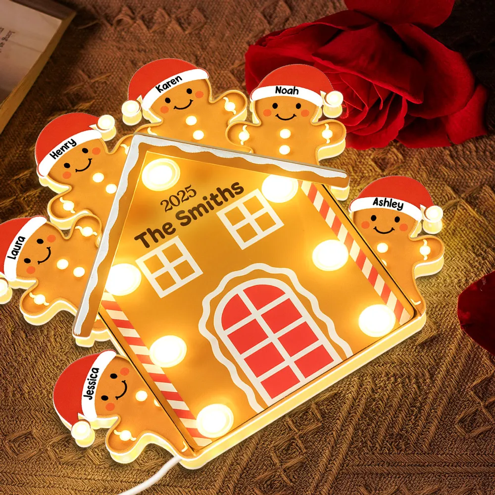 Custom Family Acrylic Light Box Lamp with Gingerbread House and Warm Glow, Festive Bedroom Light and Heartfelt Christmas Gift - Image 5