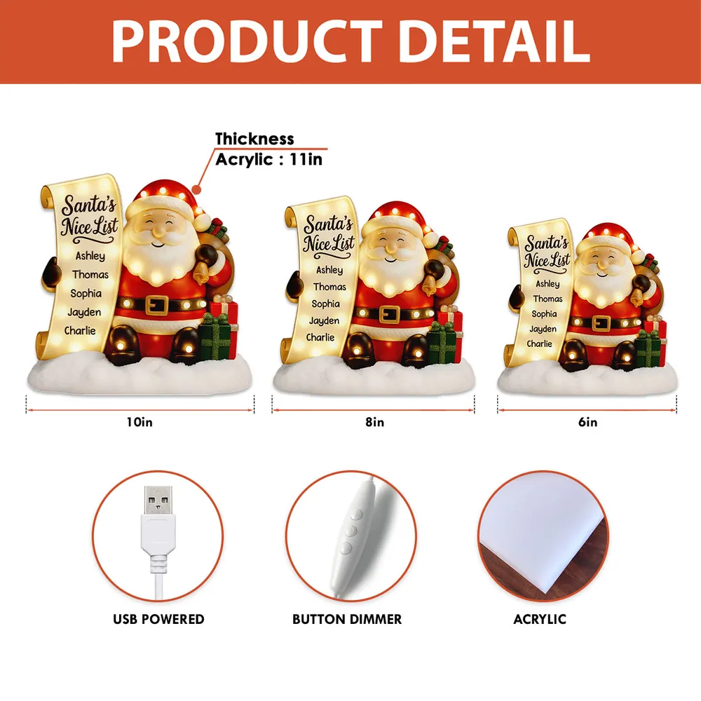 Santa Nice List Acrylic Light Box – Customized Christmas Gift for Friends & Family, Warm Glow Holiday Lamp for Mantel, Bookshelf or Party Display - Image 4