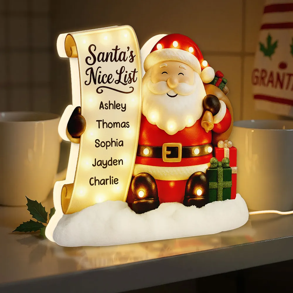 Santa Nice List Acrylic Light Box – Customized Christmas Gift for Friends & Family, Warm Glow Holiday Lamp for Mantel, Bookshelf or Party Display - Image 6