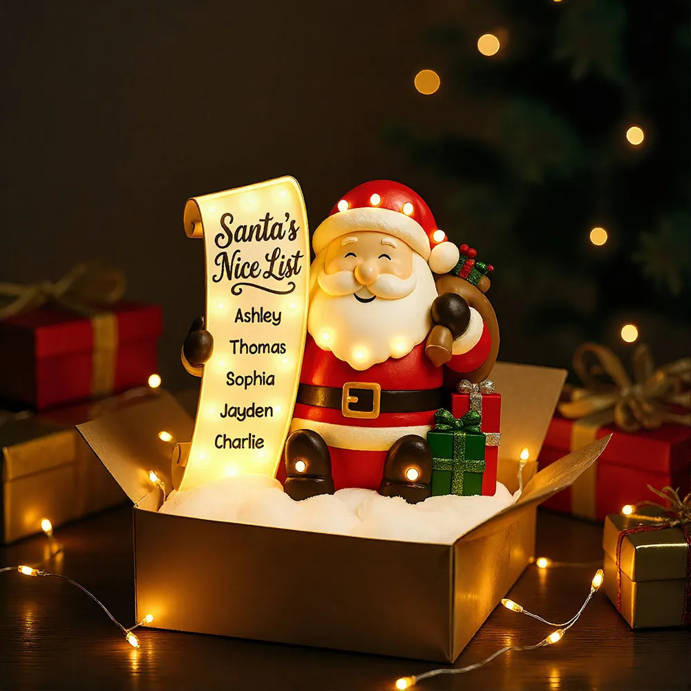 Santa Nice List Acrylic Light Box – Customized Christmas Gift for Friends & Family, Warm Glow Holiday Lamp for Mantel, Bookshelf or Party Display - Image 8