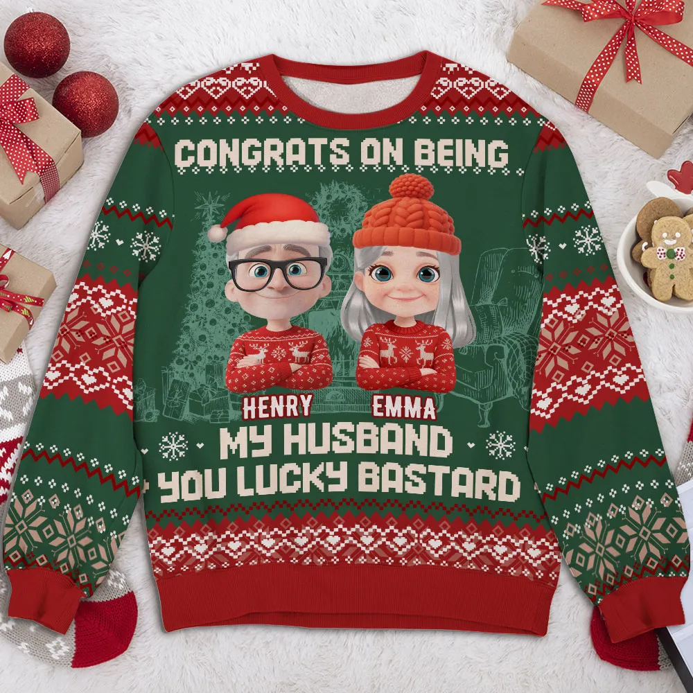 Custom Cartoon Couple Printed Sweatshirt for Husband – Playful Christmas-Inspired Design, One-of-a-Kind Romantic Gift - Image 7