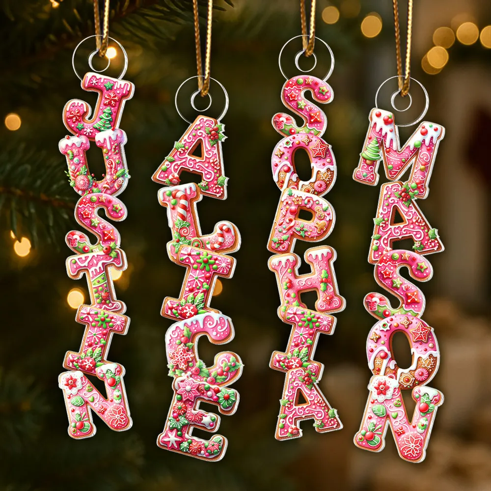 Custom Name Gingerbread Acrylic Ornament for Christmas Tree, Festive Pink Letters Keepsake, Unique Holiday Gift for Children - Image 6