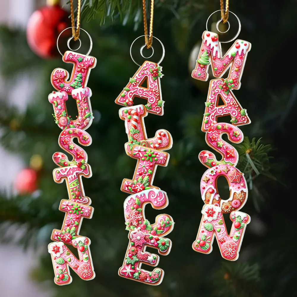 Custom Name Gingerbread Acrylic Ornament for Christmas Tree, Festive Pink Letters Keepsake, Unique Holiday Gift for Children - Image 7
