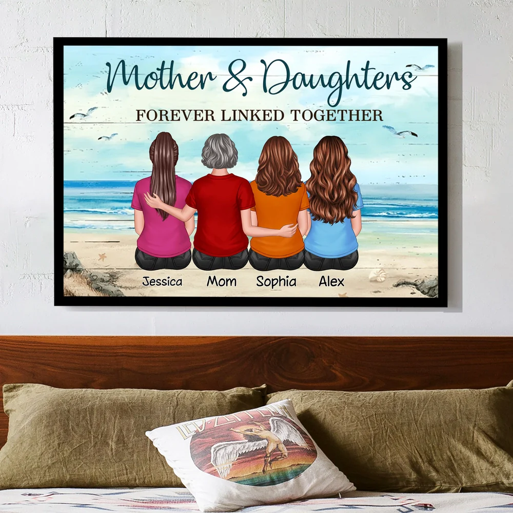 Custom Mother and Daughters Beach Poster, Back View Wall Art Keepsake, Sentimental Unique Gift for Moms on Any Occasion - Image 3