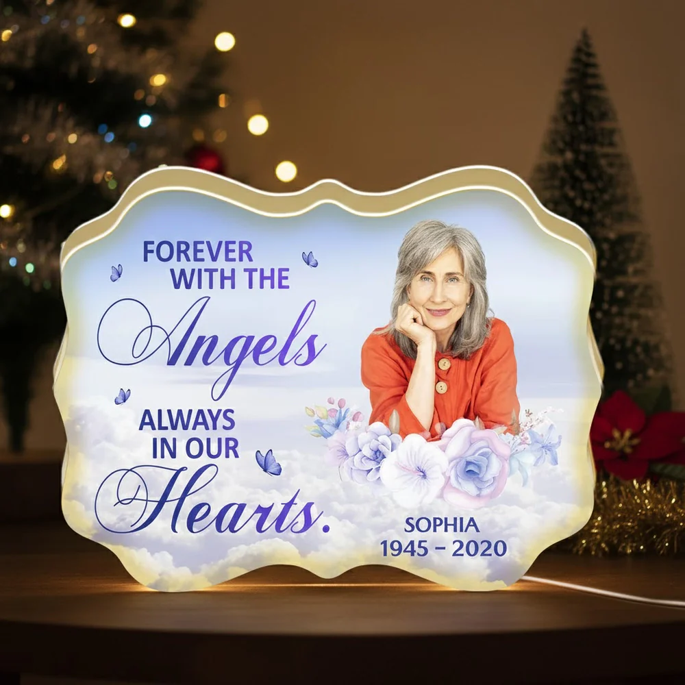 Personalized Acrylic Light Box Memorial Keepsake with Angel Clouds & Soft Glow, Unique Sympathy Gift