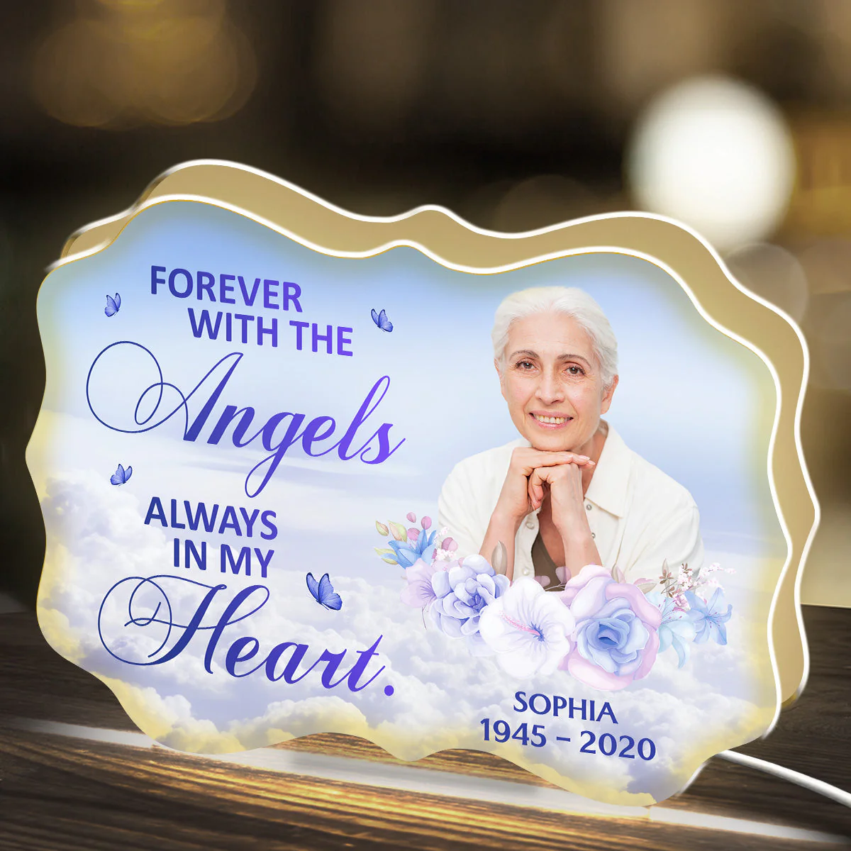 Personalized Acrylic Light Box Memorial Keepsake with Angel Clouds & Soft Glow, Unique Sympathy Gift - Image 2