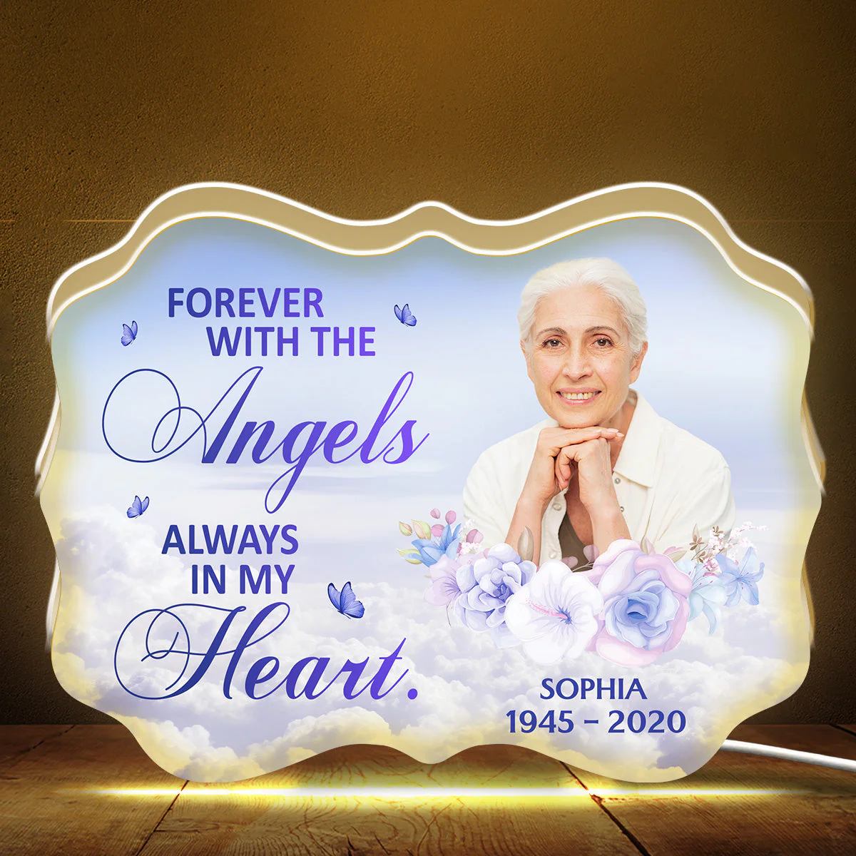 Personalized Acrylic Light Box Memorial Keepsake with Angel Clouds & Soft Glow, Unique Sympathy Gift - Image 3