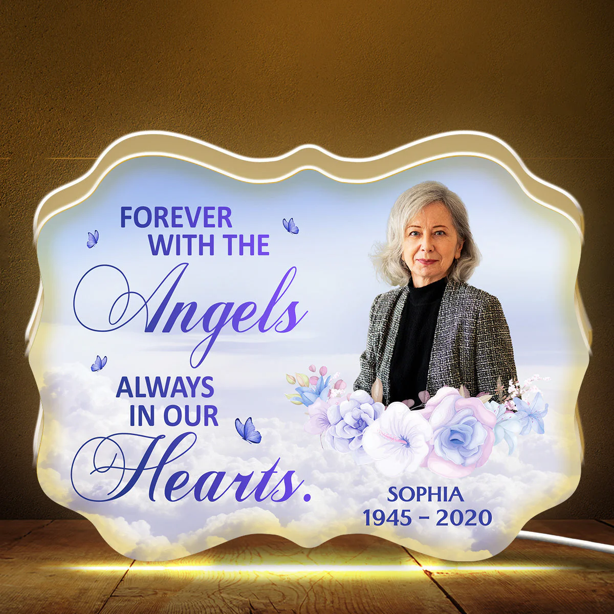 Personalized Acrylic Light Box Memorial Keepsake with Angel Clouds & Soft Glow, Unique Sympathy Gift - Image 4