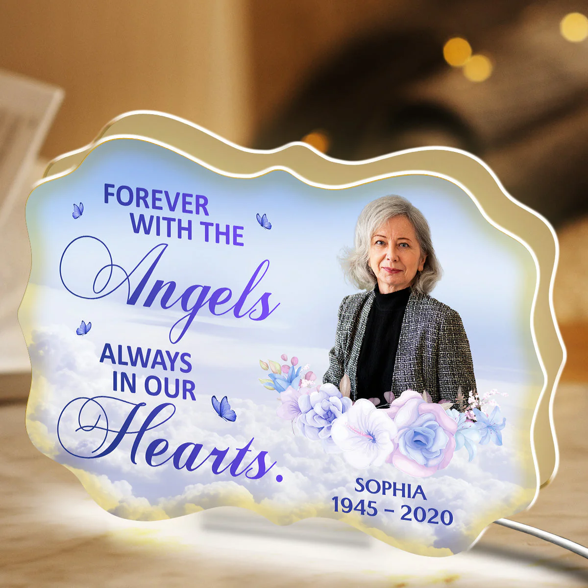 Personalized Acrylic Light Box Memorial Keepsake with Angel Clouds & Soft Glow, Unique Sympathy Gift - Image 5