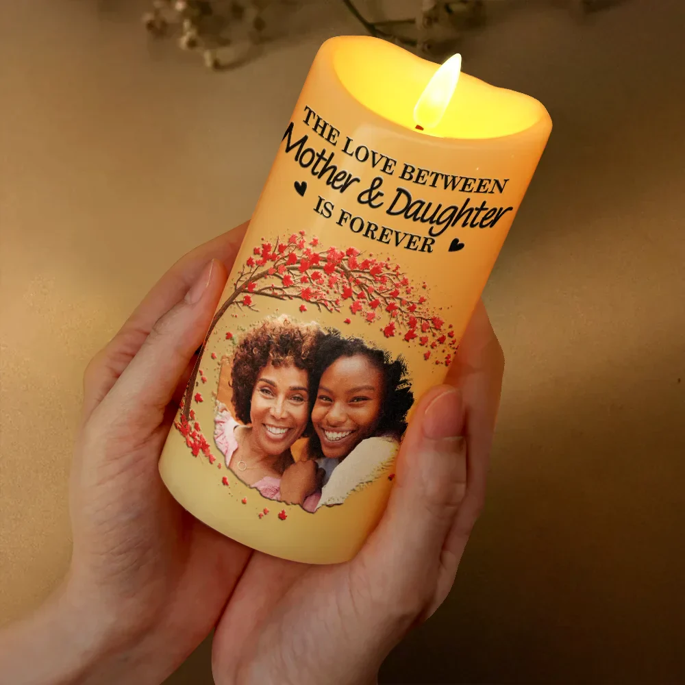 Custom Flameless LED Candle for Mom from Daughter – Photo Memory Light with Peaceful Glow, Heartfelt Mother Daughter Gift for Any Occasion - Image 5