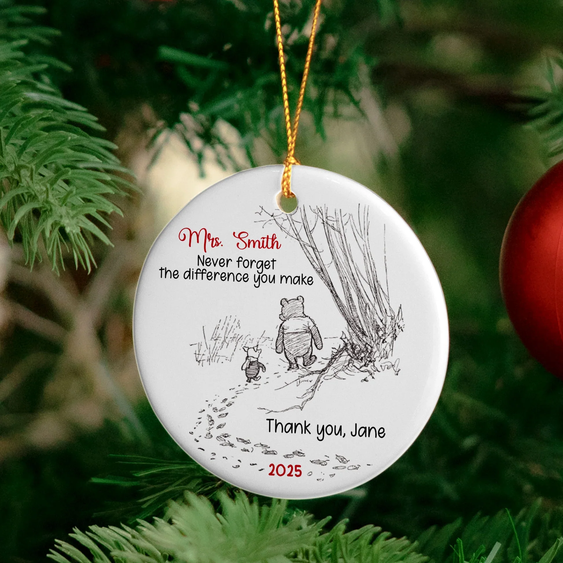 Custom Ceramic Ornament with Cute Walking Bear Illustration – Heartfelt Never Forget the Difference You Make Message – Sentimental Unique Gift for Someone Special - Image 4
