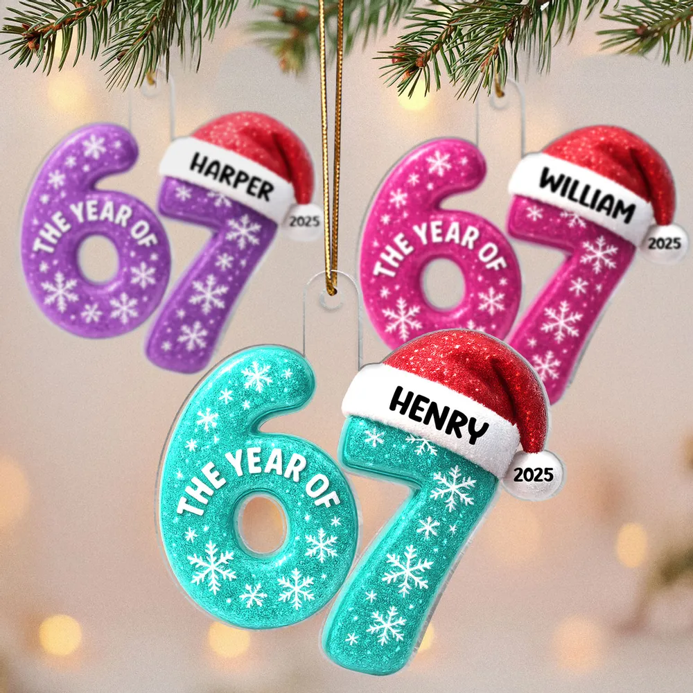 Personalized Acrylic Ornament 67 with Santa Hat Design, Custom Christmas Tree Decor, Festive Keepsake and Unique Holiday Gift - Image 2
