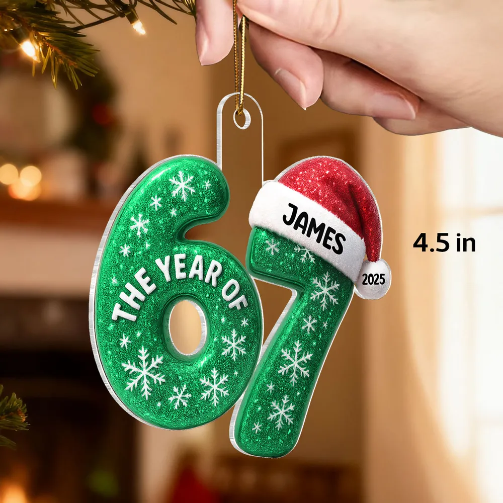Personalized Acrylic Ornament 67 with Santa Hat Design, Custom Christmas Tree Decor, Festive Keepsake and Unique Holiday Gift - Image 3