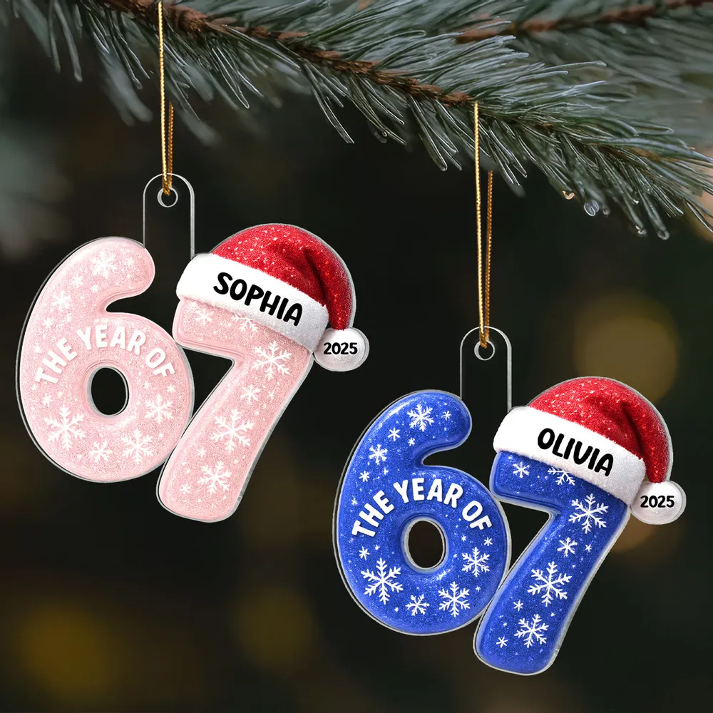 Personalized Acrylic Ornament 67 with Santa Hat Design, Custom Christmas Tree Decor, Festive Keepsake and Unique Holiday Gift - Image 5