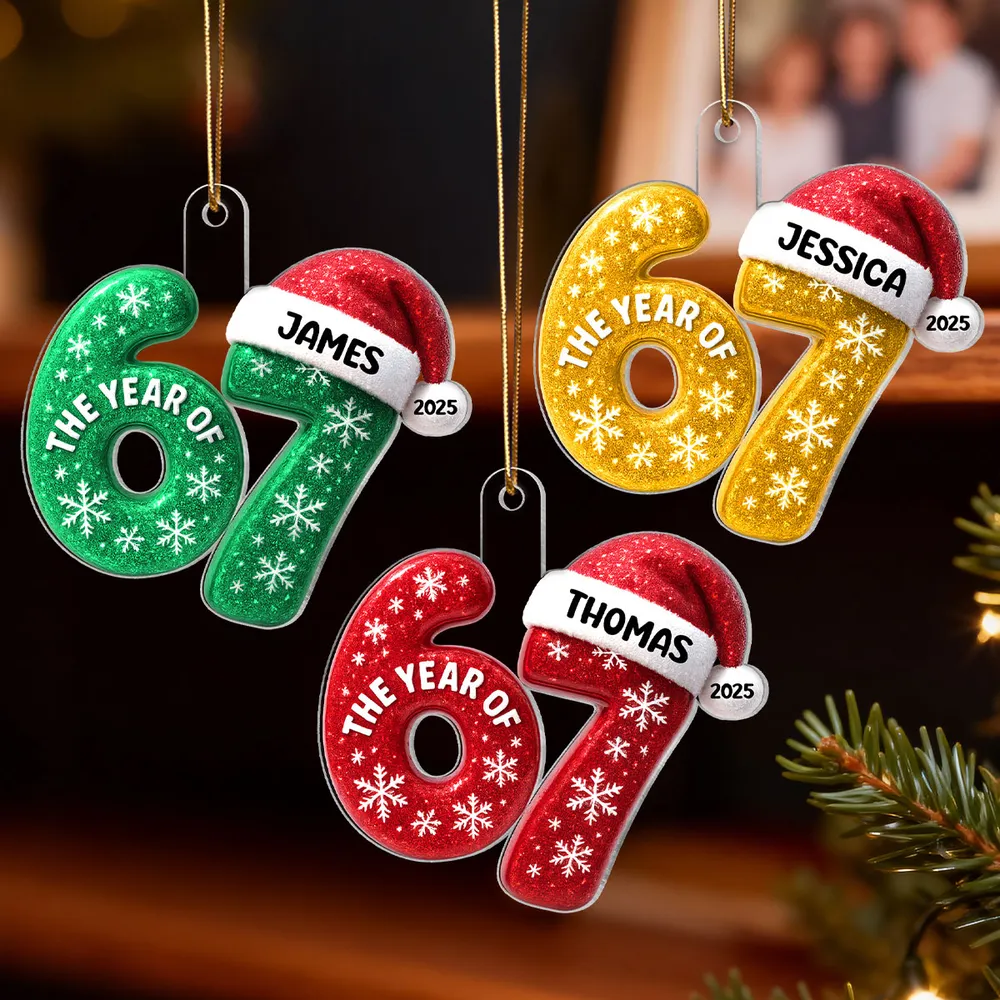 Personalized Acrylic Ornament 67 with Santa Hat Design, Custom Christmas Tree Decor, Festive Keepsake and Unique Holiday Gift - Image 6